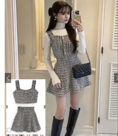 ラメツイードビスチェ×ミニフレアスカートセットアップ ta173