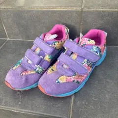 瞬足　コラボ　Fafa フラワー柄 ベルクロスニーカー23.0センチ