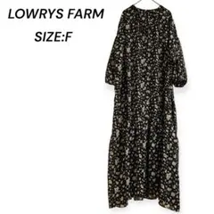 LOWRYS FARM◆ワンピース 花柄 ロング 黒 オーバーサイズ　リボン