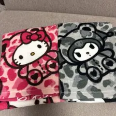 ハローキティ・マイメロディ フェイスタオル2枚セット　ピンクブラック各1枚