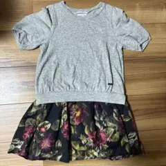FITH グレー スウェット風 半袖ワンピース 花柄 120cm