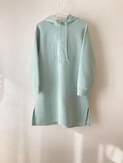 フード付きパーカートレーナー ミントグリーン ロング丈 サイドスリット入り