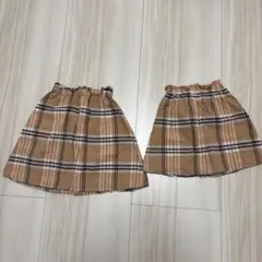 姉妹お揃い　110 130 branshes ベージュ系チェック スカート
