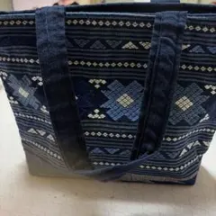 幾何学模様 ネイビー トートバッグ 中型