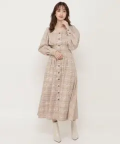 WILLSELECTION チェックタックフレアワンピース ロング ベージュ M