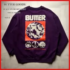 バターグッズ ピースオンハートクルー スウェット 裏起毛 パープル Lサイズ