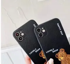 ✴︎新品未使用✴︎ iPhoneケース　黒　レザー　くまの刺繍　可愛い　ソフトケース