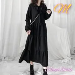 大人気 ふんわり ティアードワンピース Mサイズ 長袖 体型カバー 大人可愛い