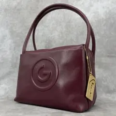 【良品✨】グレ エンボスロゴ ハンドバッグ 肩がけ レザー 本革 箱型 ボルドー