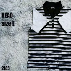 HEAD ヘッド ポロシャツ Lサイズ 黒白ストライプ 2143のサムネイル