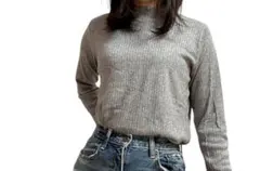 【美品】グレー リブ編み セーター Mサイズ