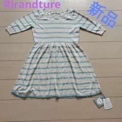 新品　Rirandture ボーダー 半袖 ひざ丈ワンピース レース襟 S～Mのサムネイル