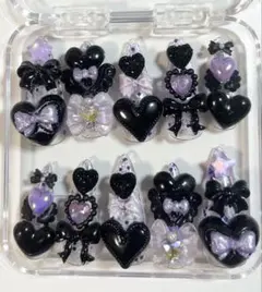 匿名発送 ポイント キラキラデコロングネイルチップ ブラック×パープル