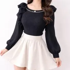 INGNI ビジュー付きフリルニット 黒 M 長袖 フェミニン 美品