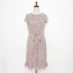 ローラアシュレイ 総柄フリルワンピース グレー サイズ9*OD1316