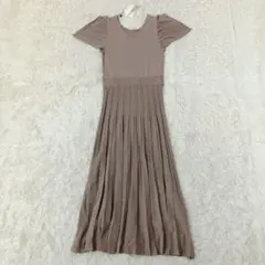 タグ付 半袖 ニットワンピース　ウエストマーク　プリーツ2way M