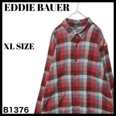 古着 エディーバウアー ブロックチェック柄 長袖ボタンダウンシャツ 赤茶 XL