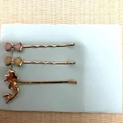 3本セット ヘアピン リボン型とアリエル型 ゴールド