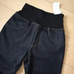 【新品未使用】デニム風ニットスキニーパンツ S　ブラック　裏シャギー裏起毛
