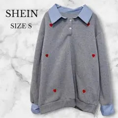 ✨美品✨シーイン　ドッキングトレーナー　ハート柄　裏起毛　カレッジスタイル　S
