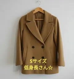 GU　ウールブレンド　コート　ダブルブレスト　ピーコート　S　キャメル　ブラウン