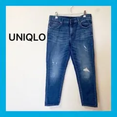 ☆UNIQLOユニクロダメージ加工 ダークブルー スリムフィットデニムW25②