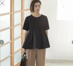 異素材Aラインカットソー シルク調コットン