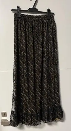 古着 レーススカート 黒 ゴールド ロングスカート チュールスカート