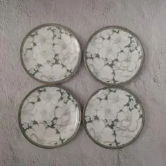 ナルミ　ファインチャイナ　ケーキ皿　花柄　グリーン　小皿　4枚セット　金彩