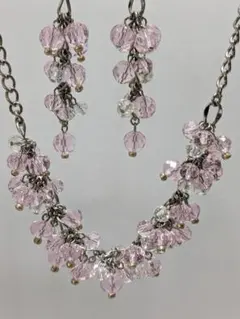 【ピンクジャラジャラ】ネックレスピアスセット