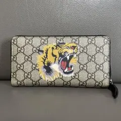 美品　GUCCI GGスプリーム タイガー ラウンドファスナー長財布