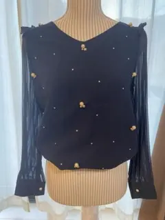 MIIAネイビー シフォンブラウス 長袖のサムネイル