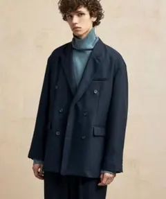 TR綾ストレッチ オーバーサイズピーク ドラペルダブルテーラードジャケット