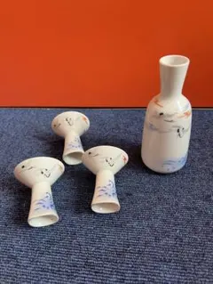 1307 深川製磁　鶴文　酒器セット　徳利1  猪口3