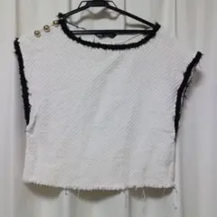 ZARA ホワイト ツイード ベスト トップス