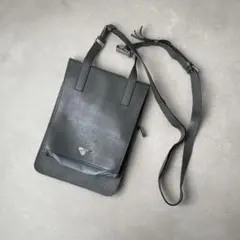 プラダ PRADA レザー ショルダーバッグ 三角プレート グレー