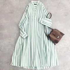 ジャーナルスタンダード シャツワンピース ロングワンピース ストライプ グリーン