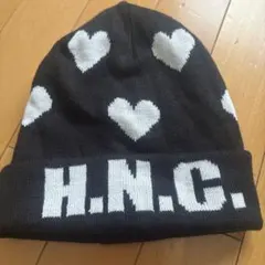 H.N.C. ハート柄 ニット帽 ブラック