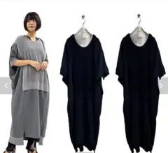 ayane ニットドッキングドルマンワンピース　ネイビー