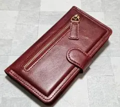 手帳型 iPhone12/12Pro 用 ケース ジッパーポケット レッド