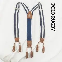 ☆美品☆ POLO RUGBY サスペンダー レザー ネイビー ストライプ