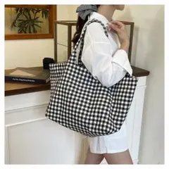 トートバッグ ギンガムチェック 大容量 レディース 肩掛け サブバッグ