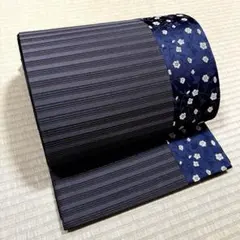 正絹　ガード加工済み　全通袋帯《ツートン　縞　花唐草》
