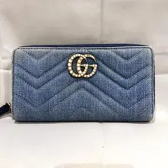 美品 GUCCI グッチ GGマーモント 長財布 デニム レディース ジッピー