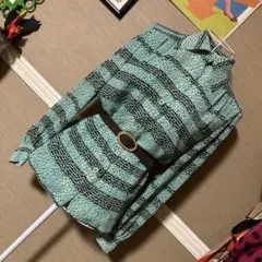 昭和レトロ 総柄☙ 裏地付き 長袖 オーバーブラウス ヴィンテージ 古着 緑系