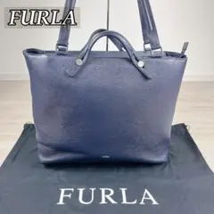 FURLA トートバッグ A4可 ネイビー レザー 大容量 メンズ レディース