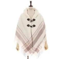 axes femme サイドラインチェックポンチョ