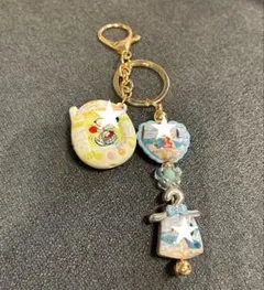 猫耳 風鈴チャーム 茶猫 金魚 お面 祭 ハンドメイド レジン猫