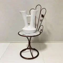 イタリア製 花瓶 花器 フラワーベース 置物 オブジェ 変形 2口 白色 レトロ