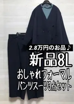 新品☆8L♪ネイビー紺系♪エレガントフォーマルスーツ3点セット〇B961